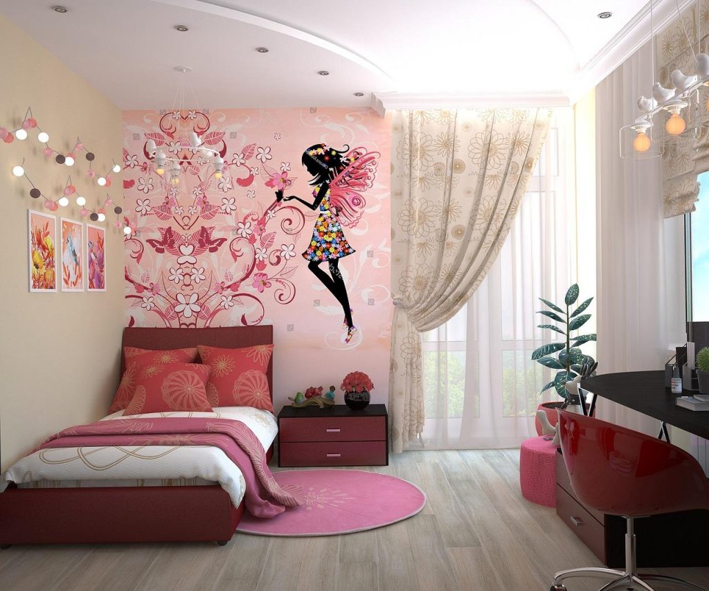 Kinderkamer met creatief bed, spiegel, kleurrijk vloerkleed en gezellige verlichting voor optimale inrichting